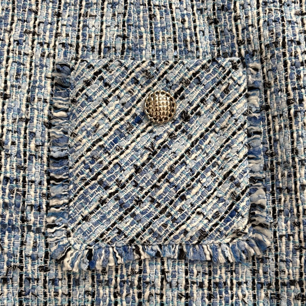 NWOT! Karl Lagerfeld Light Blue Tweed Midi Dress, Size 0 - Picture 7 of 11